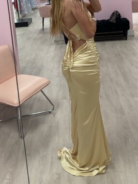 Light Yellow Satin Ruched Spaghetti-Strap Dress *in time for Prom*